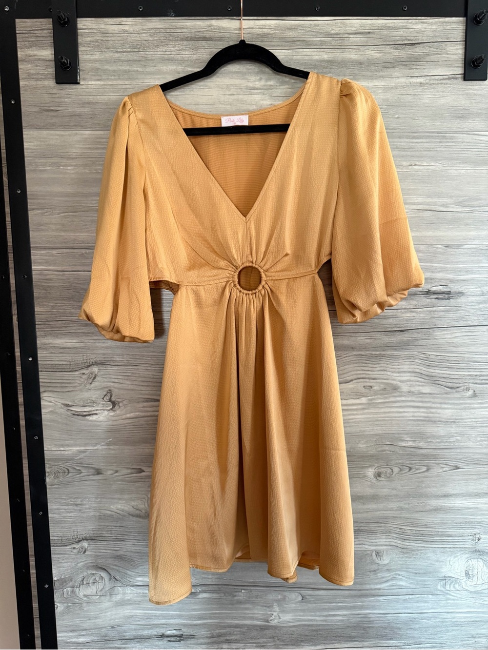 Pink Lily Mustard Ring-Front Mini Dress